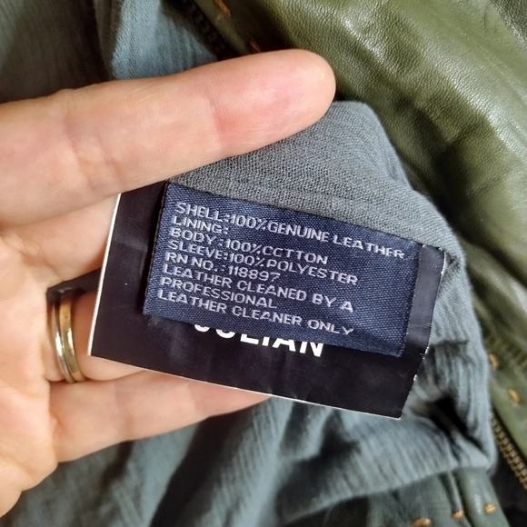 american modern alexander julian buttery soft green leather moto jacket sz S - Picture 11 of 13